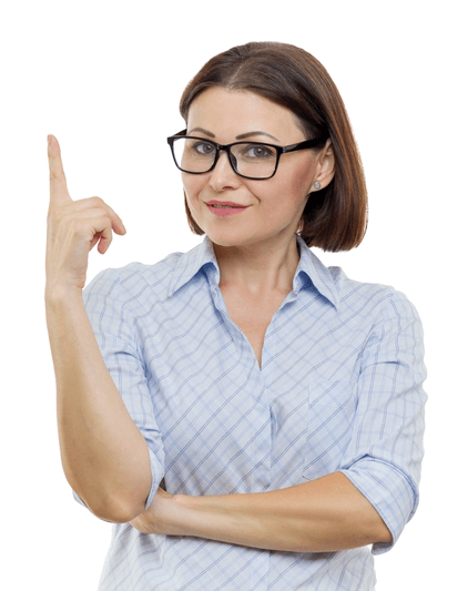 woman pointing 1 caveat