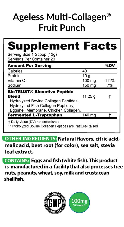 Ageless Multi-Collagen Fruit Punch Supplement Facts