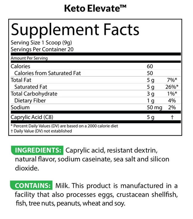 Keto Elevate Supplement Facts
