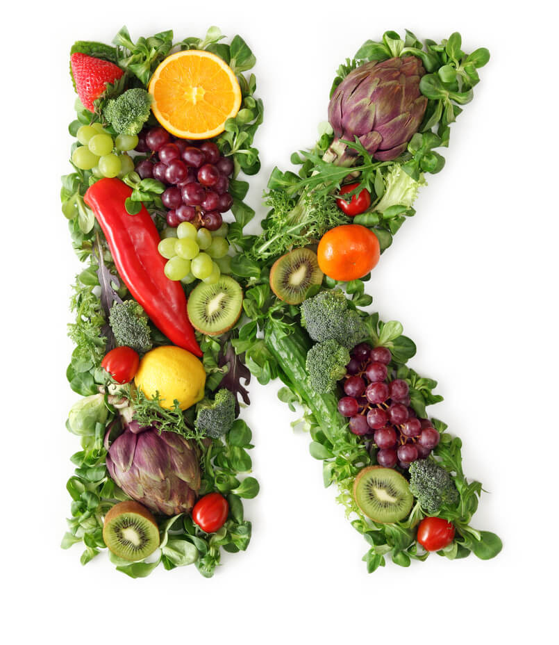 Letter K with fruits and vegetables
